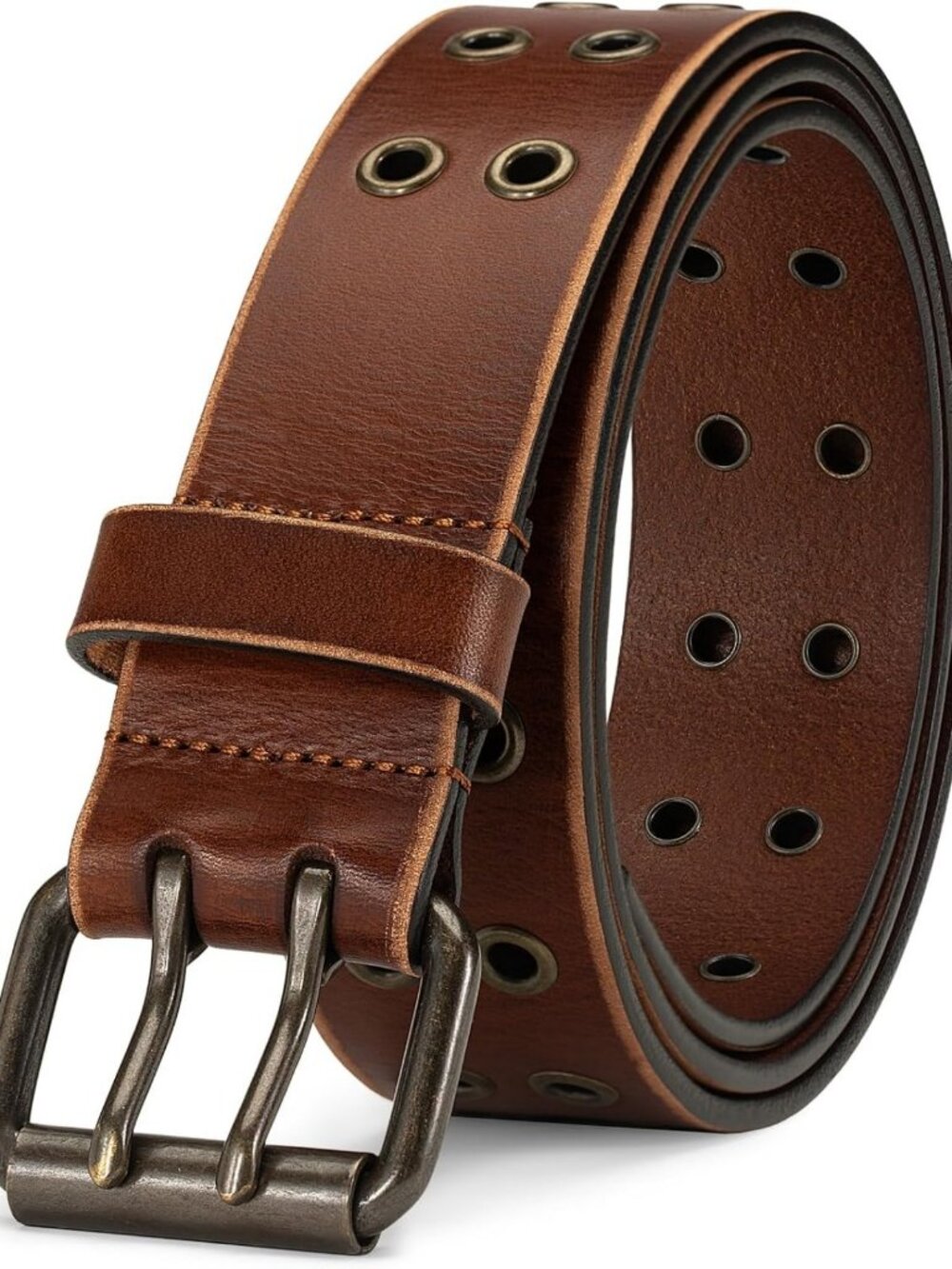 1.5" Double Hole Full Grain Leather Belt - Unisex Adjustable Fashion Accessory